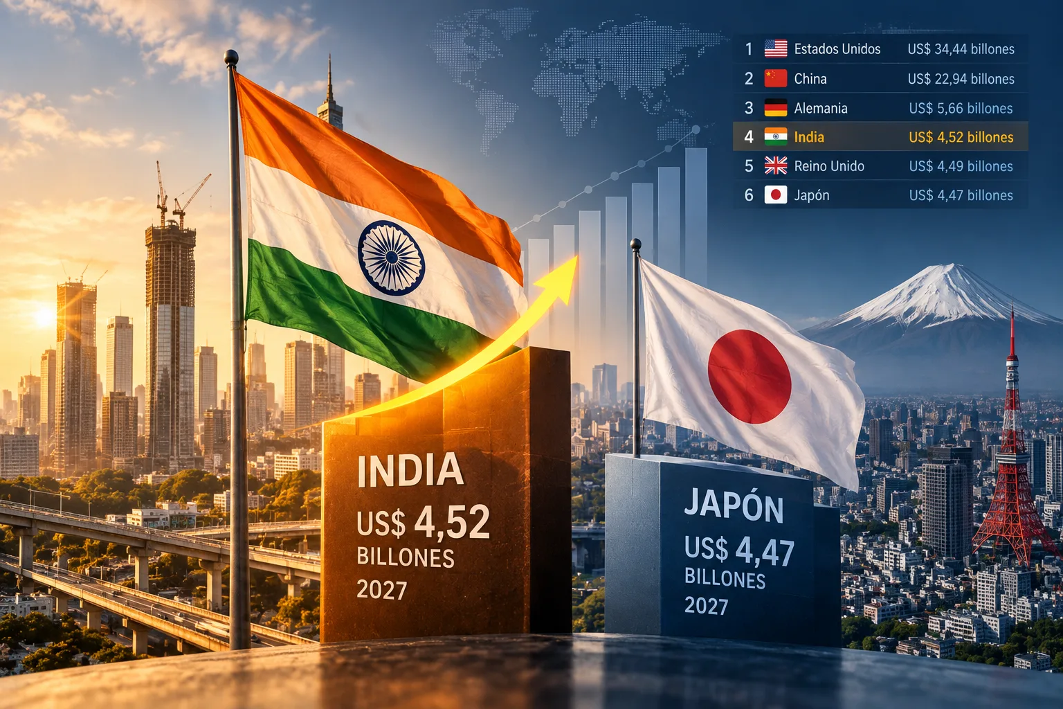 India superará a Japón en 2027 y se convertirá en la cuarta economía del mundo
